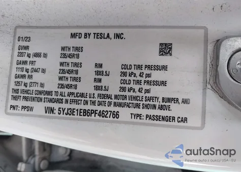 2023 Tesla Model 3 Long Range Dual Motor All-Wheel Drive из США, поврежденный, VIN 5YJ3E1EB6PF462766